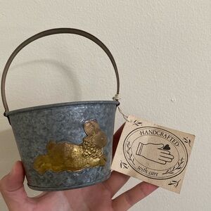 Handcrafted tin basket with bunny detail